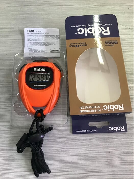 What's in the Box? Your Robic SC429 Stopwatch comes with the Stopwatch, Nylon Lanyard with Adjustable keeper, long life battery, clear, easy to follow Instruction Booklet and one year factory warranty.  