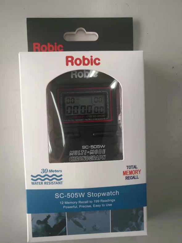 What's in the Box? Your Robic SC-505W Stopwatch in Purple comes with the Stopwatch, Breakaway Safety Nylon Lanyard with Adjustable keeper, long life battery, clear, easy to follow Instruction Booklet and one year factory warranty.