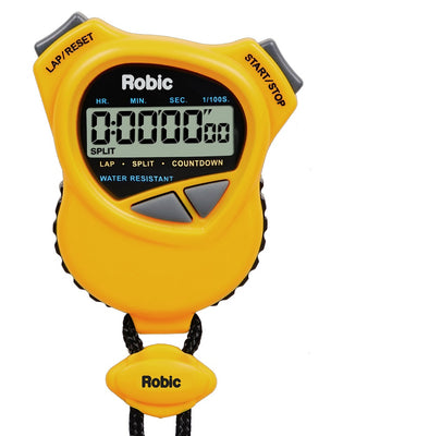 Where is the On/Off switch on my Robic stopwatch?