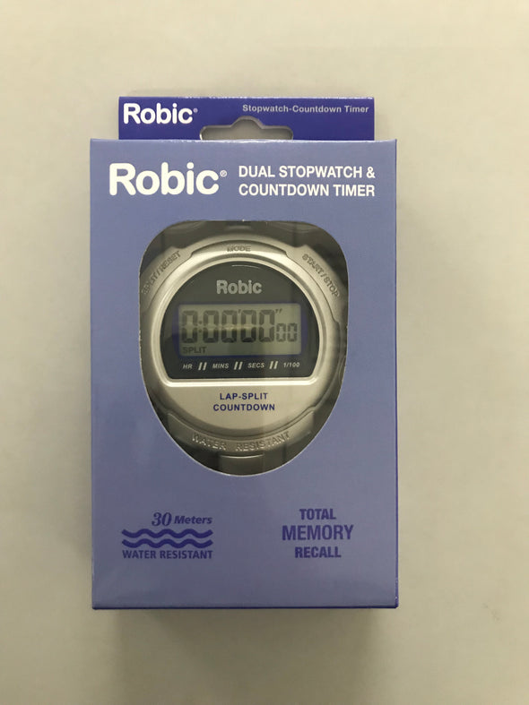 What's in the Box? Your Robic Silver 2.0  Stopwatch comes with the Stopwatch, Nylon Lanyard with Adjustable keeper, long life battery, clear, easy to follow Instruction Booklet and one year factory warranty
