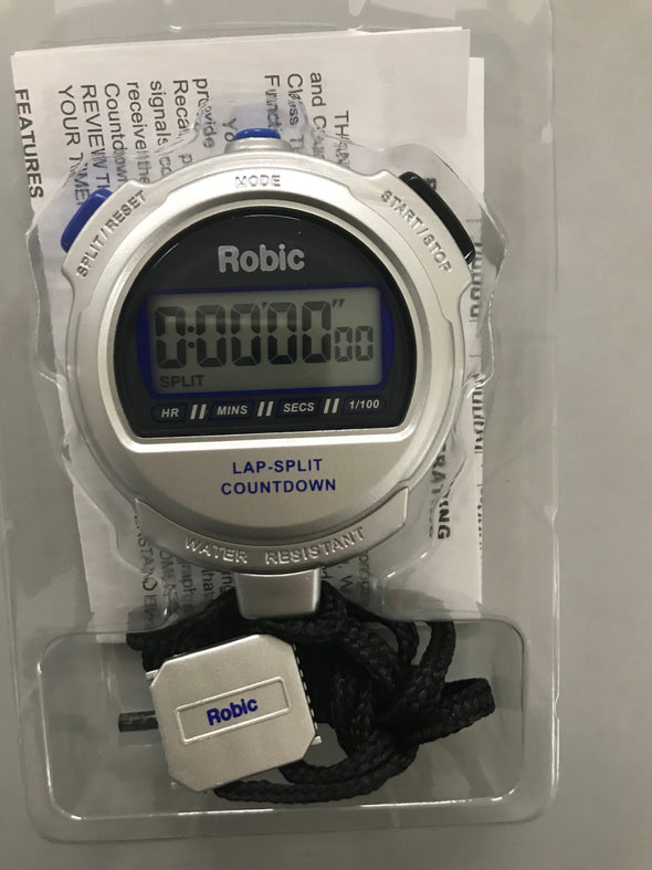What's in the Box? Your Robic Silver 2.0 Stopwatch comes with the Stopwatch, Nylon Lanyard with Adjustable keeper, long life battery, clear, easy to follow Instruction Booklet and one year factory warranty