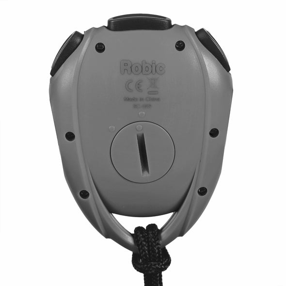 Easy Access Battery Hatch on all Robic handheld timers to make battery replacement a breeze.